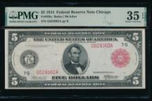 1914 $5 Red Seal Chicago FRN PMG 35EPQ