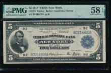 1918 $5 New York FRBN PMG 58EPQ
