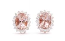 14KT Rose Gold 1.54cts Morganite and Diamond Earrings
