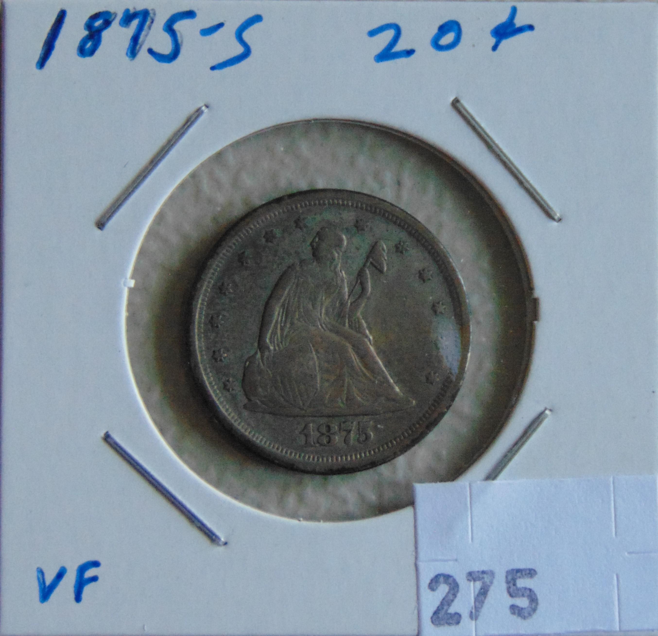 1875-S 20¢pc. VF.