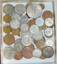 54 World Coins (8 Silver): Britain, Mexico, Canada