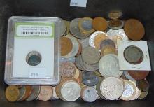 Approx. 145 World Coins with a few Tokens: