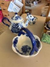 Vintage cobalt blue tea set, bowl, cow, etc.......Shipping