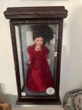 16" Porcelain Doll in glass case with Swarovski Necklace and Earrings......Shipping