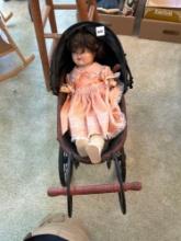 Vintage antique wicker baby/doll stroller.... Nice.