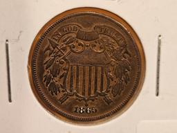 1865 Two Cent piece in Very Fine plus