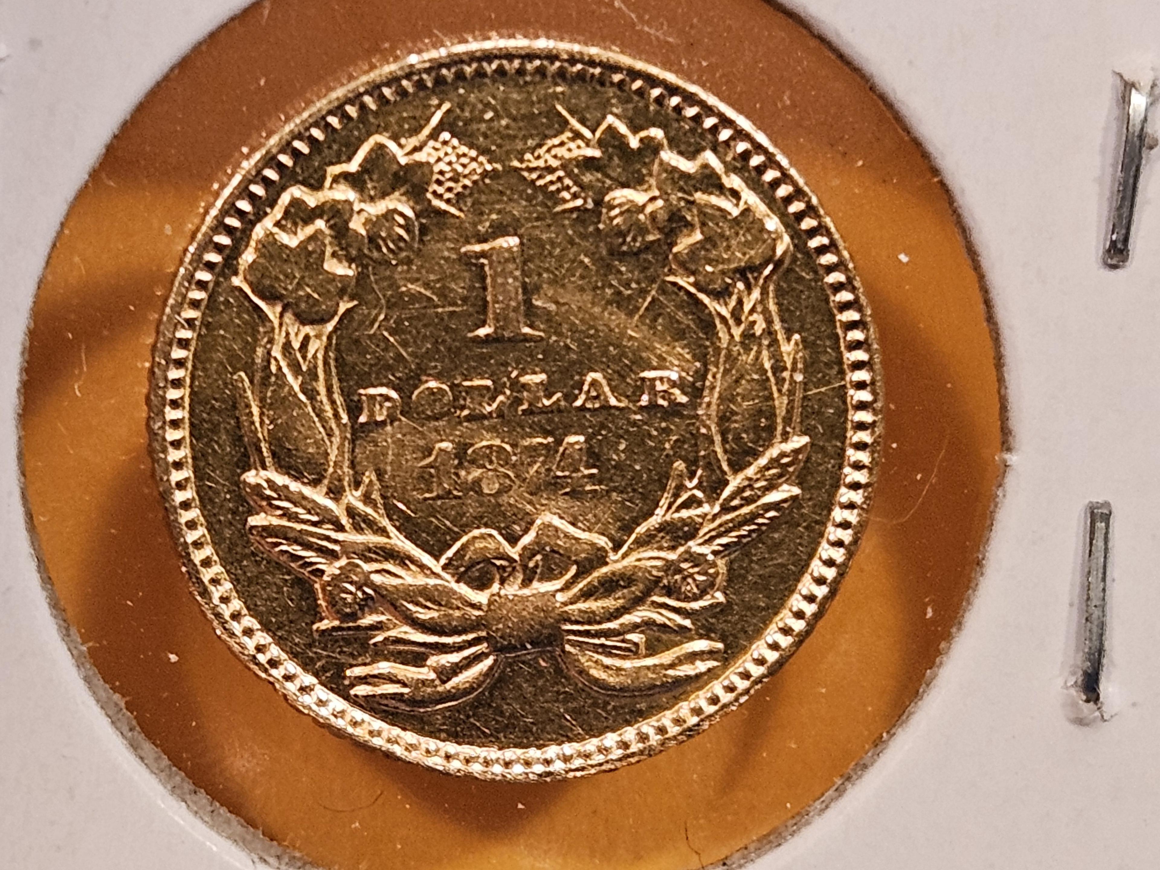 GOLD! Brilliant About Uncirculated -details 1874 Gold Dollar