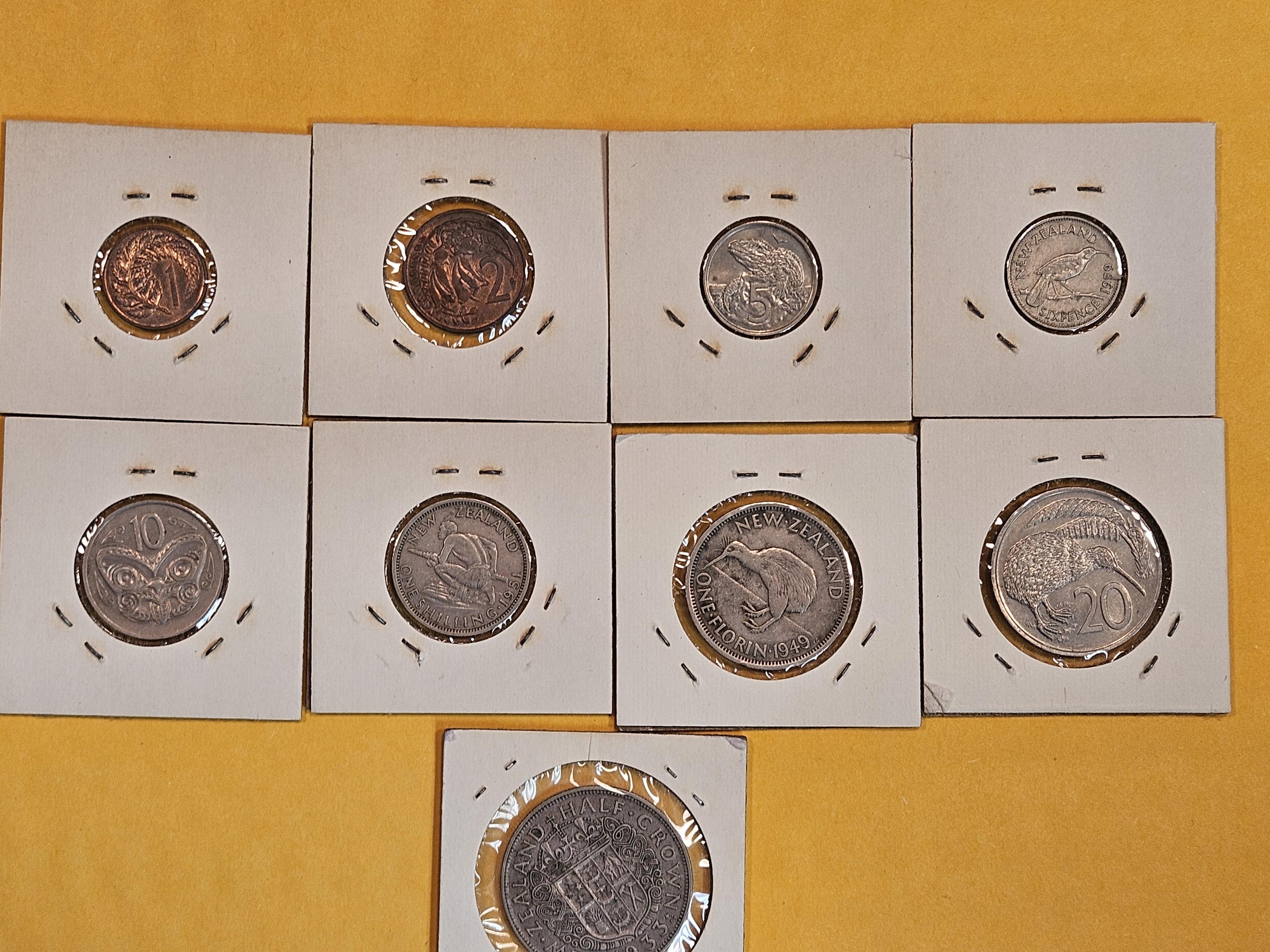 Nine mixed World coins