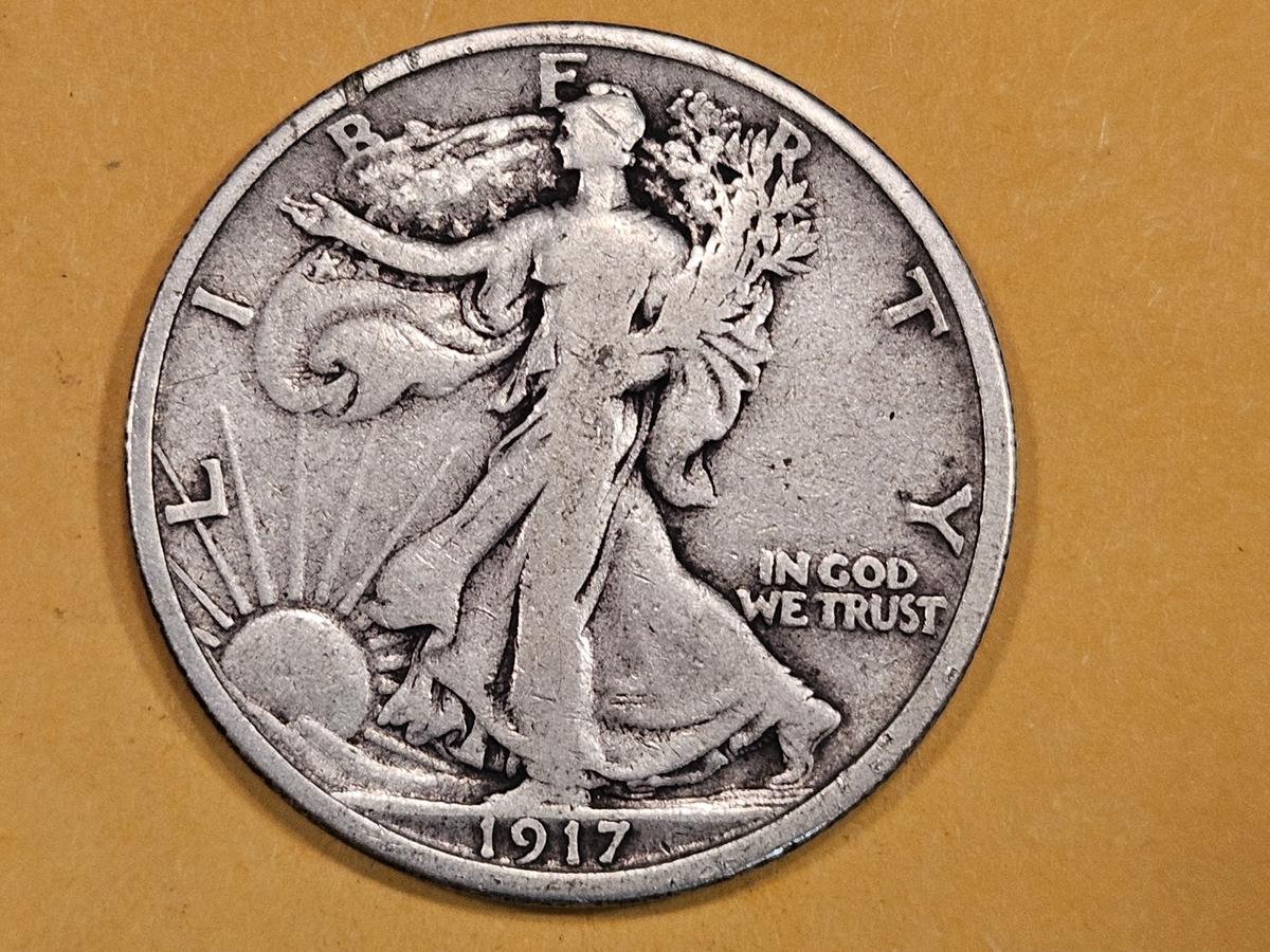 1917-D Reverse mintmark Walking Liberty Half Dollar