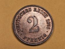 Brilliant uncirculated Red-Brown 1876-A Germany 2 pfennig