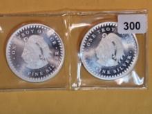 Two 1 troy ounce .999 fine silver Art rounds