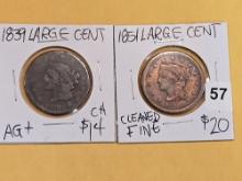 1839 and 1851 Large Cents