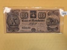 1837 Manchester Michigan Ten Dollar Note