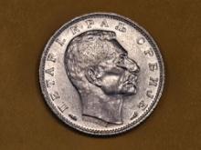 Scarcer 1915 Serbia silver dinar in Brilliant Uncirculated