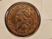 * Scarce Variety! 1863 Civil War Token in About Uncirculated