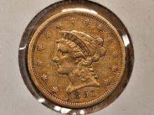 GOLD! Better Date 1851 Gold Liberty Head $2.5 Dollars