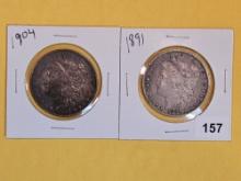 1904 and 1891 Morgan Dollars