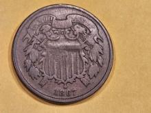 1867 Two Cent piece in Very Good