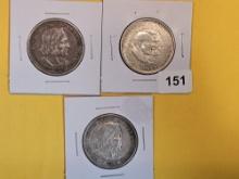 Three Commemorative Silver Half Dollars