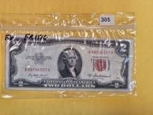 Five $2 US Notes in About Uncirculated