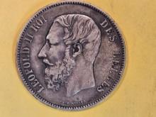 1870 Belgium 5 francs in Extra Fine plus