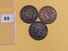 1847, 1848 and 1841 Braided Hair Large cents