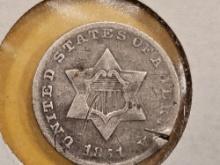 1851 Three Cent silver Trime