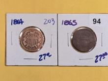 1864 and 1865 Two Cent pieces