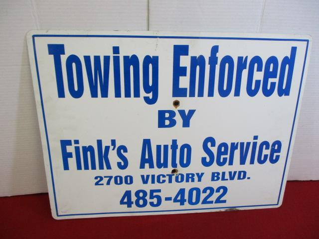 Towing Enforced by Fink's Auto Metal Advertising Sign