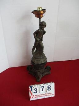 Victorian Pot Metal Figural Boy Lamp From Mansion Newel Post