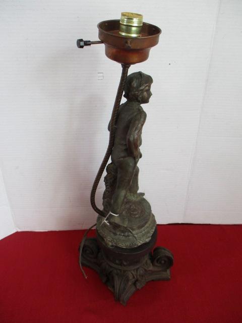 Victorian Pot Metal Figural Boy Lamp From Mansion Newel Post