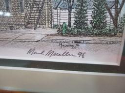 Mark Mueller Signed & Numbered Hand Colored Lithograph-Racine Firehouse