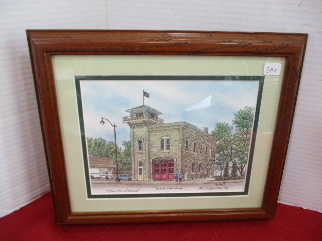 Mark Mueller Signed & Numbered Hand Colored Lithograph-Racine Firehouse