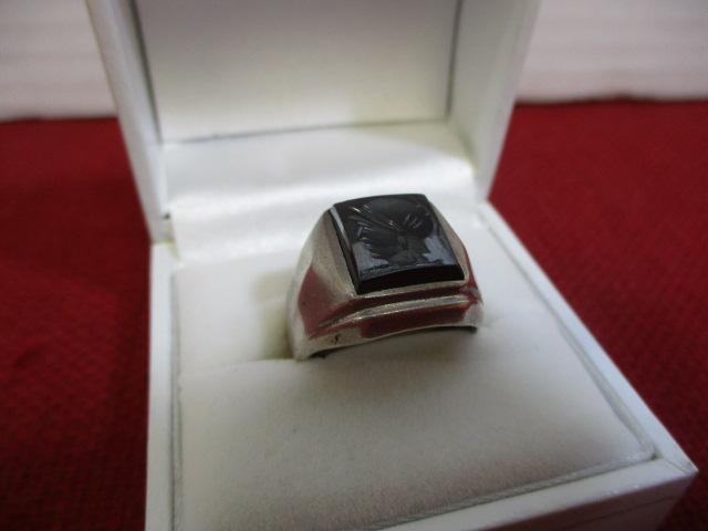 Sterling Silver Ladies' Estate Ring-Roman Soldier on Onyx