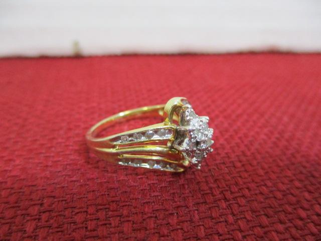Sterling Silver Ladies' Estate Ring-Diamond w/ Gold Plating