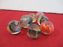 Hand Blown Artisan Made Glass Marbles-Lot of 7