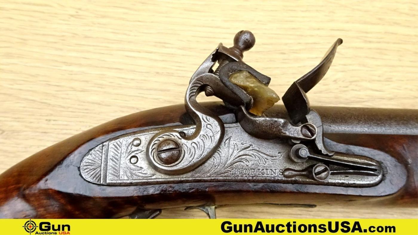 Hopkins COLLECTOR'S Pistol. Very Good. 8" Barrel. Flint Lock Original Antique Flintlock Pistol, Poss