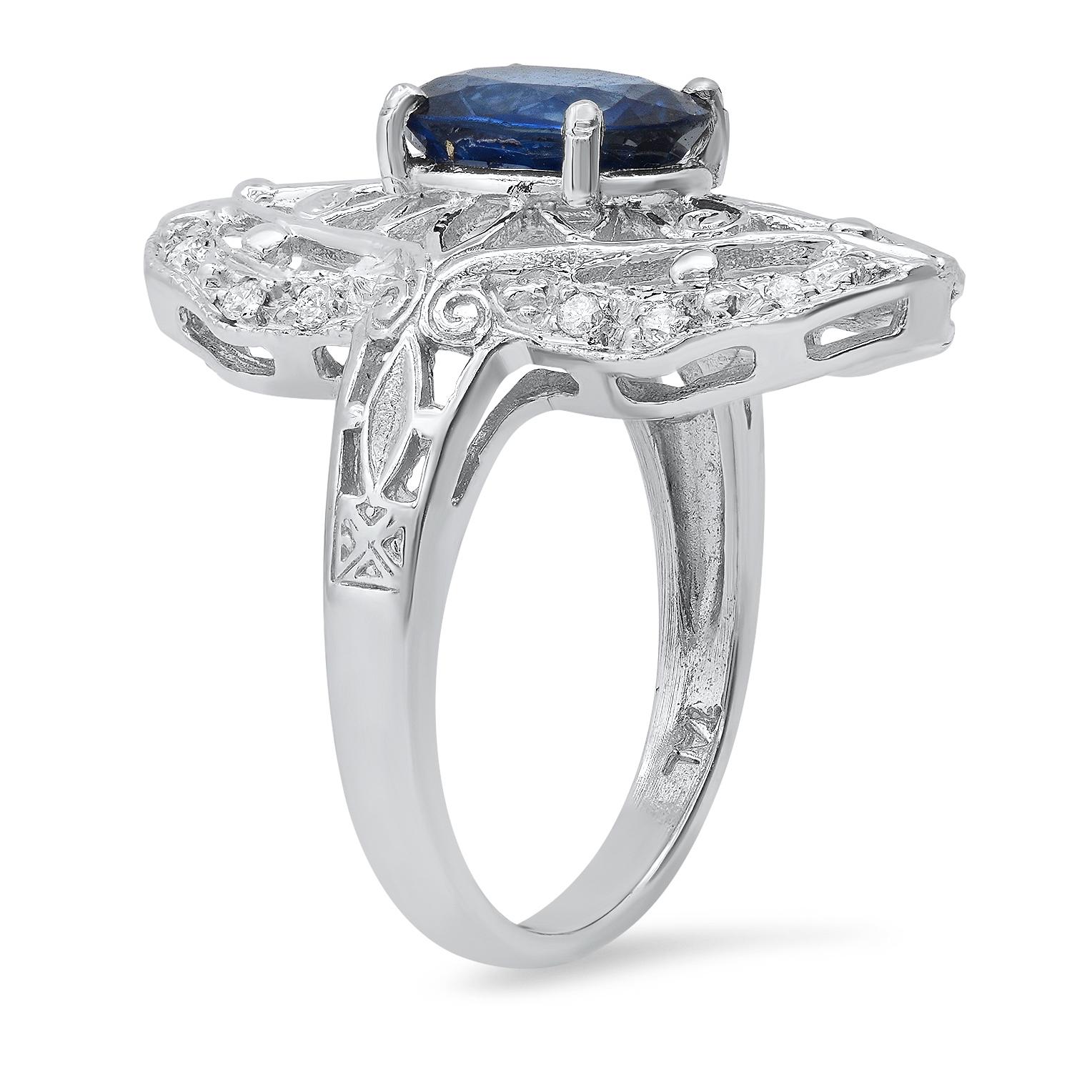 18K White Gold Setting with 1.82ct Sapphire and 0.15ct Diamond Ladies Ring