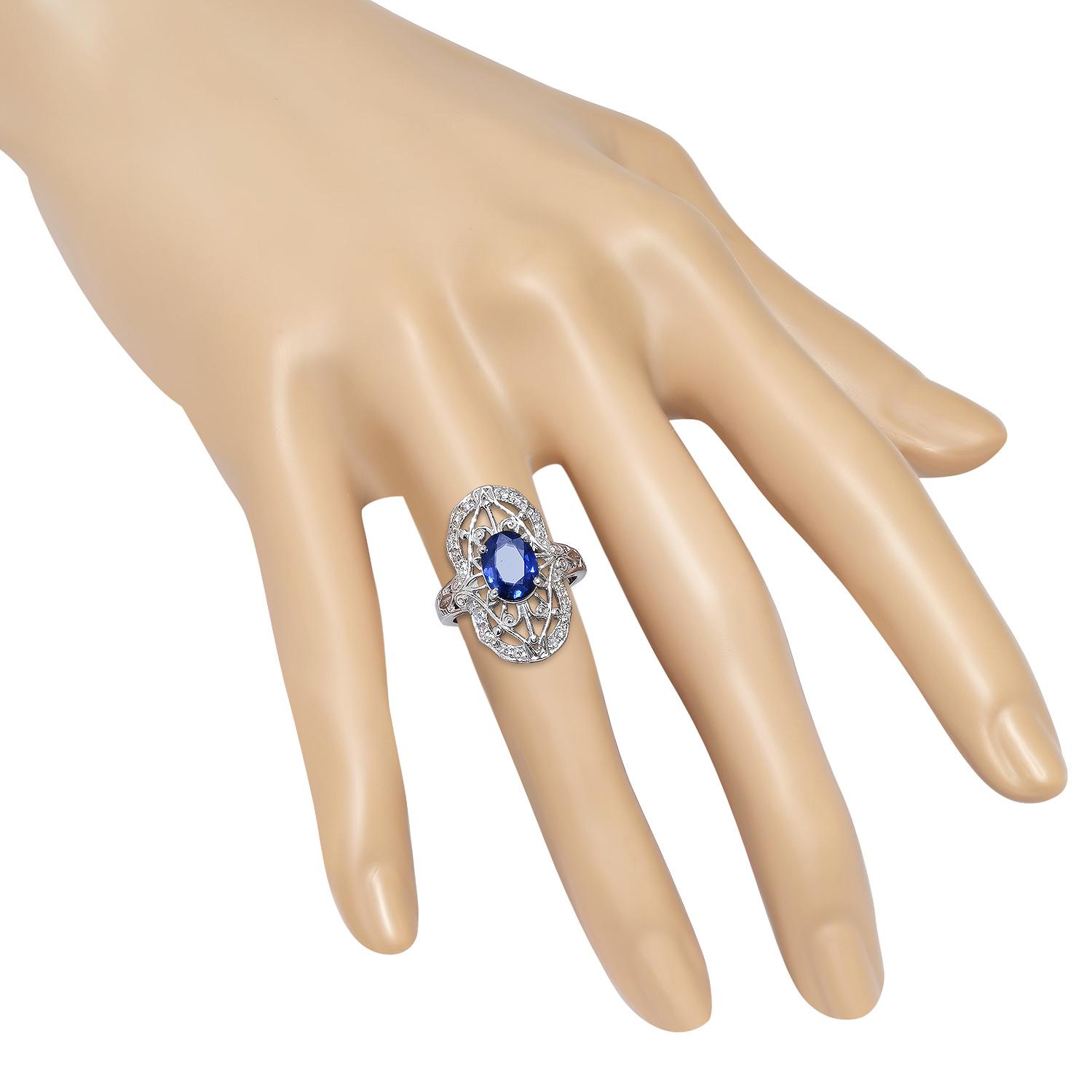 18K White Gold Setting with 1.82ct Sapphire and 0.15ct Diamond Ladies Ring