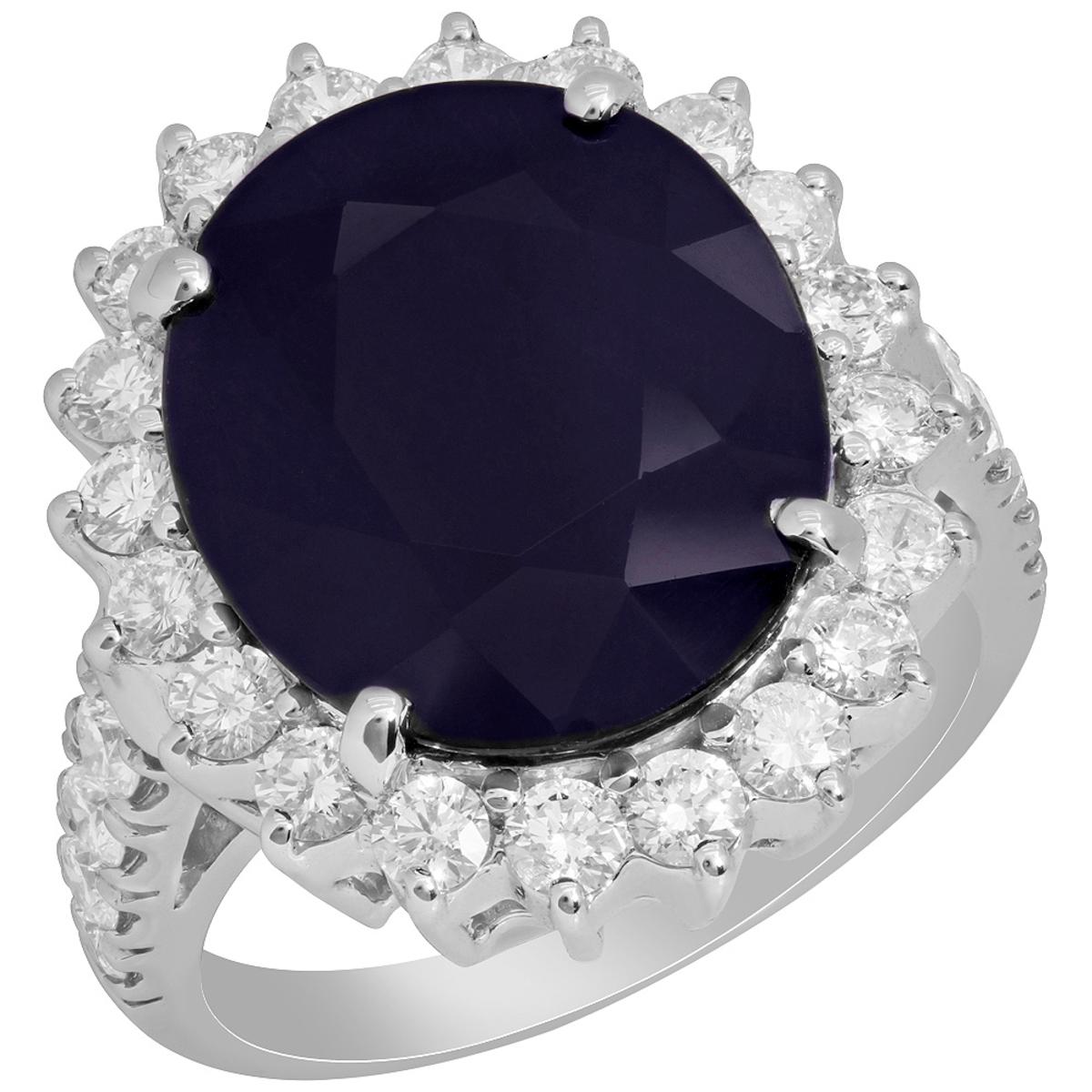 14k White Gold 9.59ct Sapphire 1.42ct Diamond Ring
