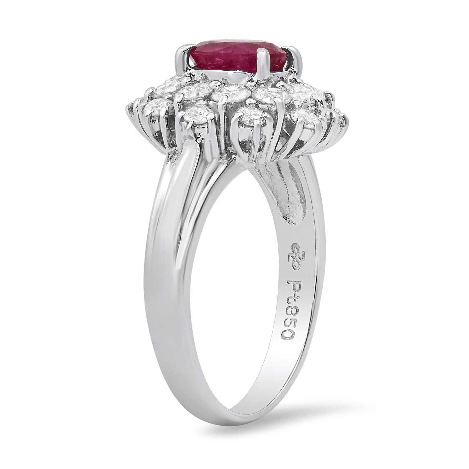 Platinum Setting with 1.01ct Ruby and 0.78ct Diamond Ladies Ring