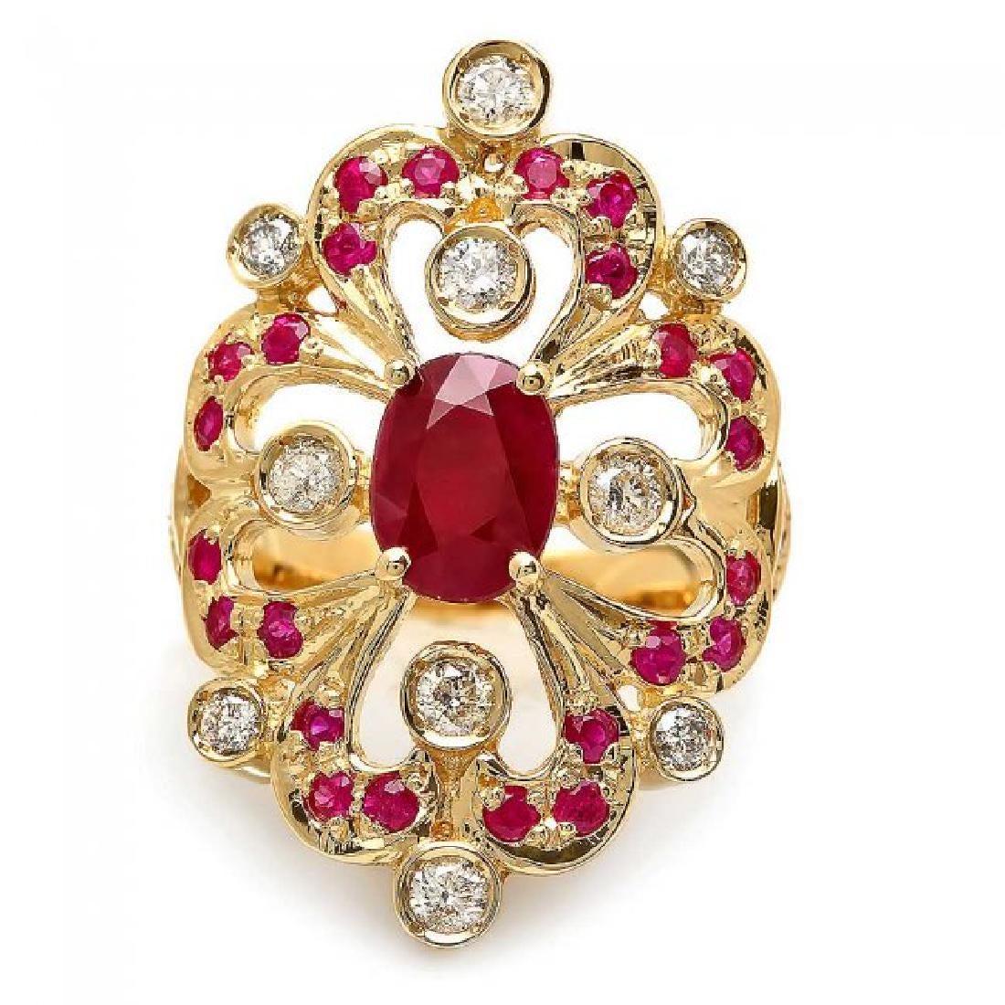 14K Yellow Gold 2.12ct Ruby and 0.48ct Diamond Ring