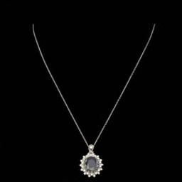 14K Gold 6.91ct Sapphire 0.88ct Diamond Pendant