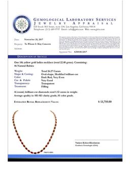 14k Yellow Gold 26.27ct Ruby 1.32ct Diamond Necklace