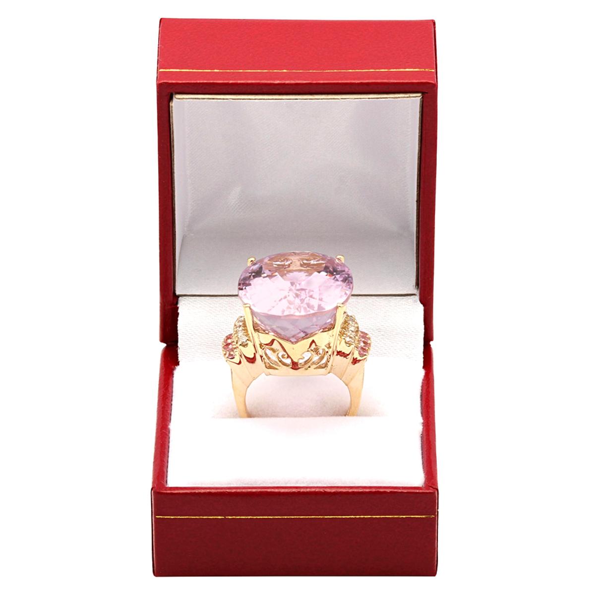 14k Yellow Gold 40.01ct Kunzite 0.34ct Pink Sapphire 0.37ct Diamond Ring