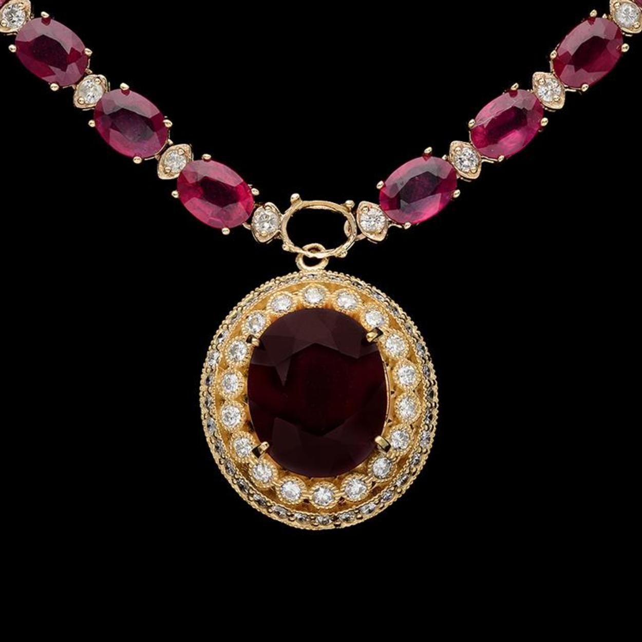 14K Gold 59.12ct Ruby 3.07ct Diamond Necklace