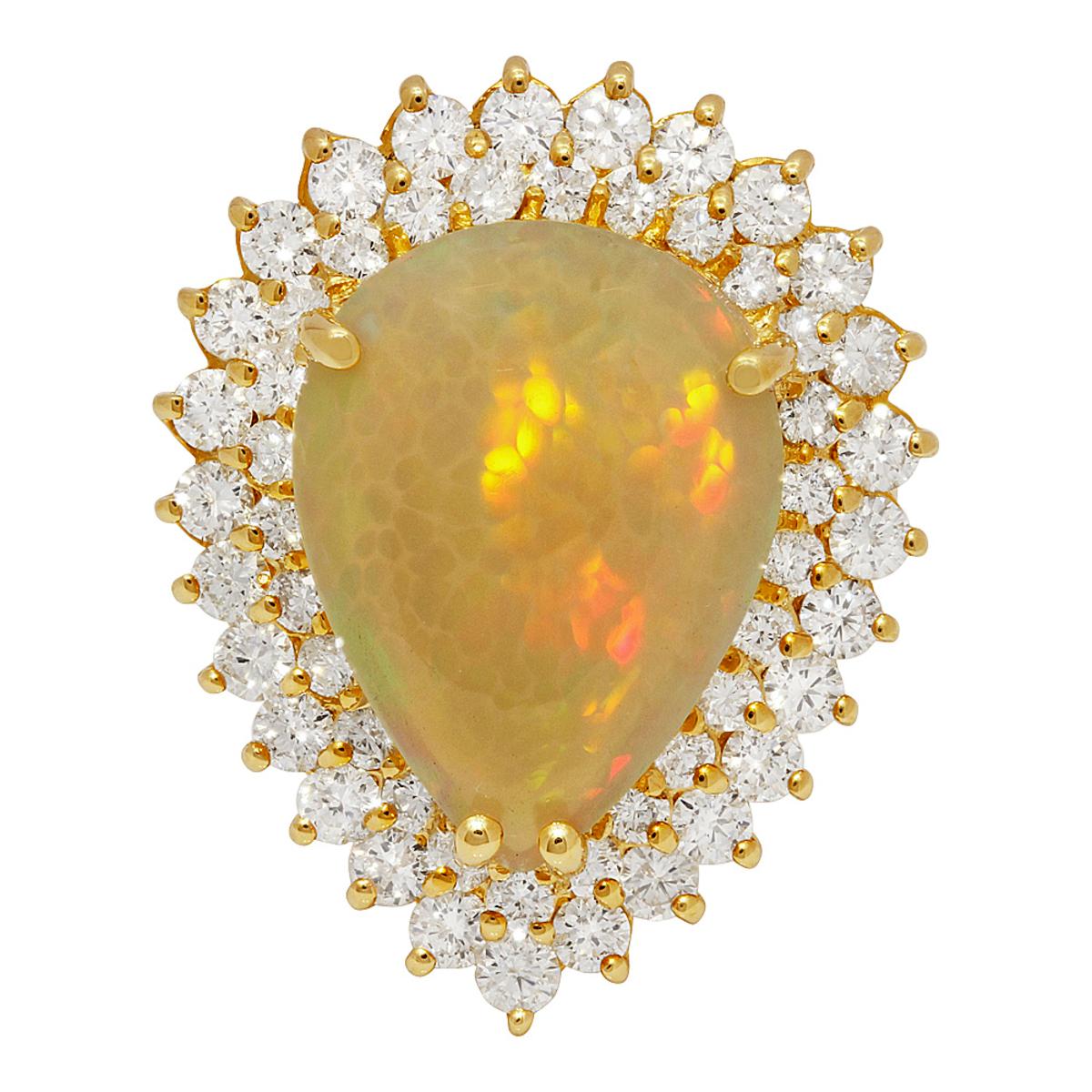 14k Yellow Gold 9.58ct Opal 3.48ct Diamond Ring