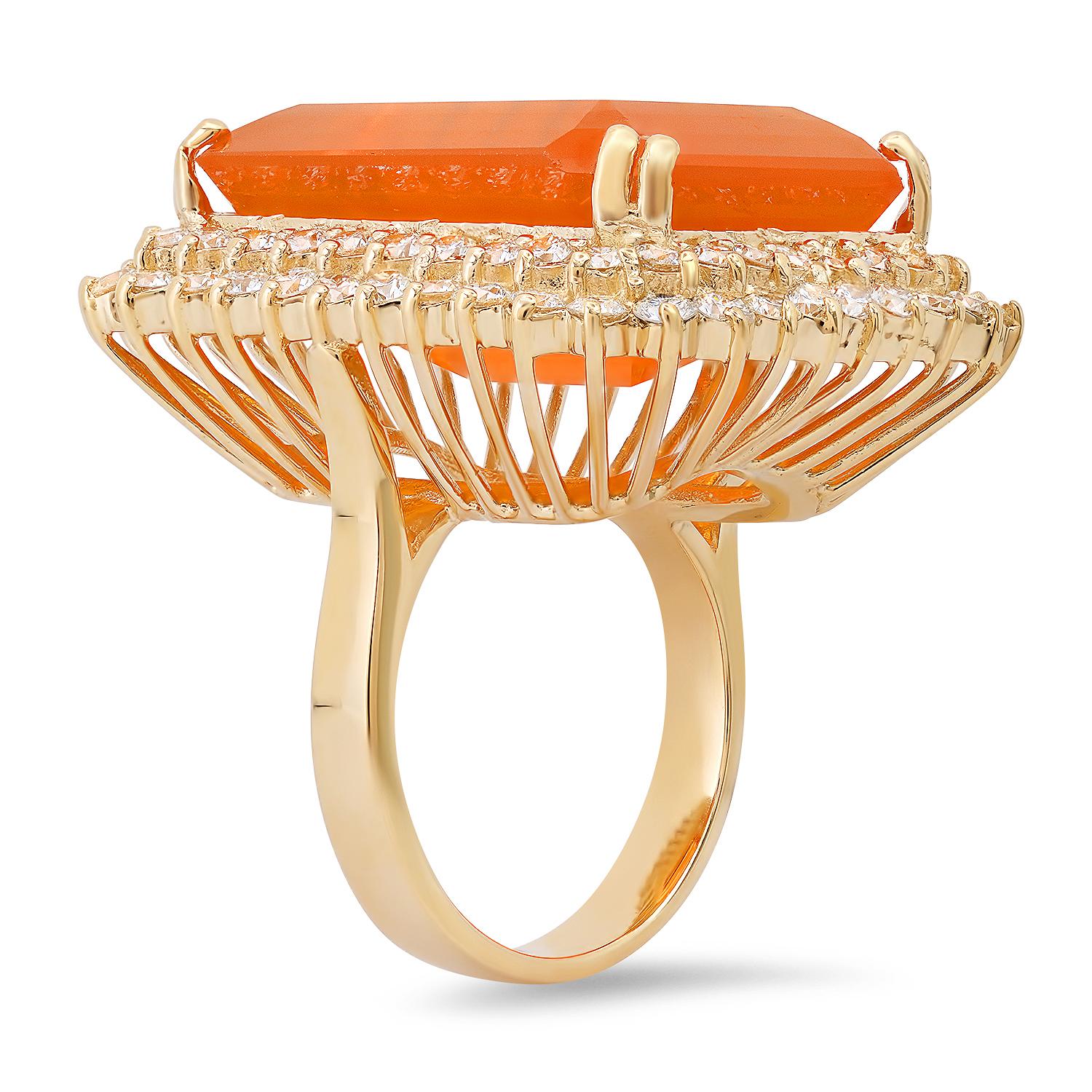 14K Yellow Gold Setting with 20.89ct Fire Opal and 2.70ct Diamond Ring