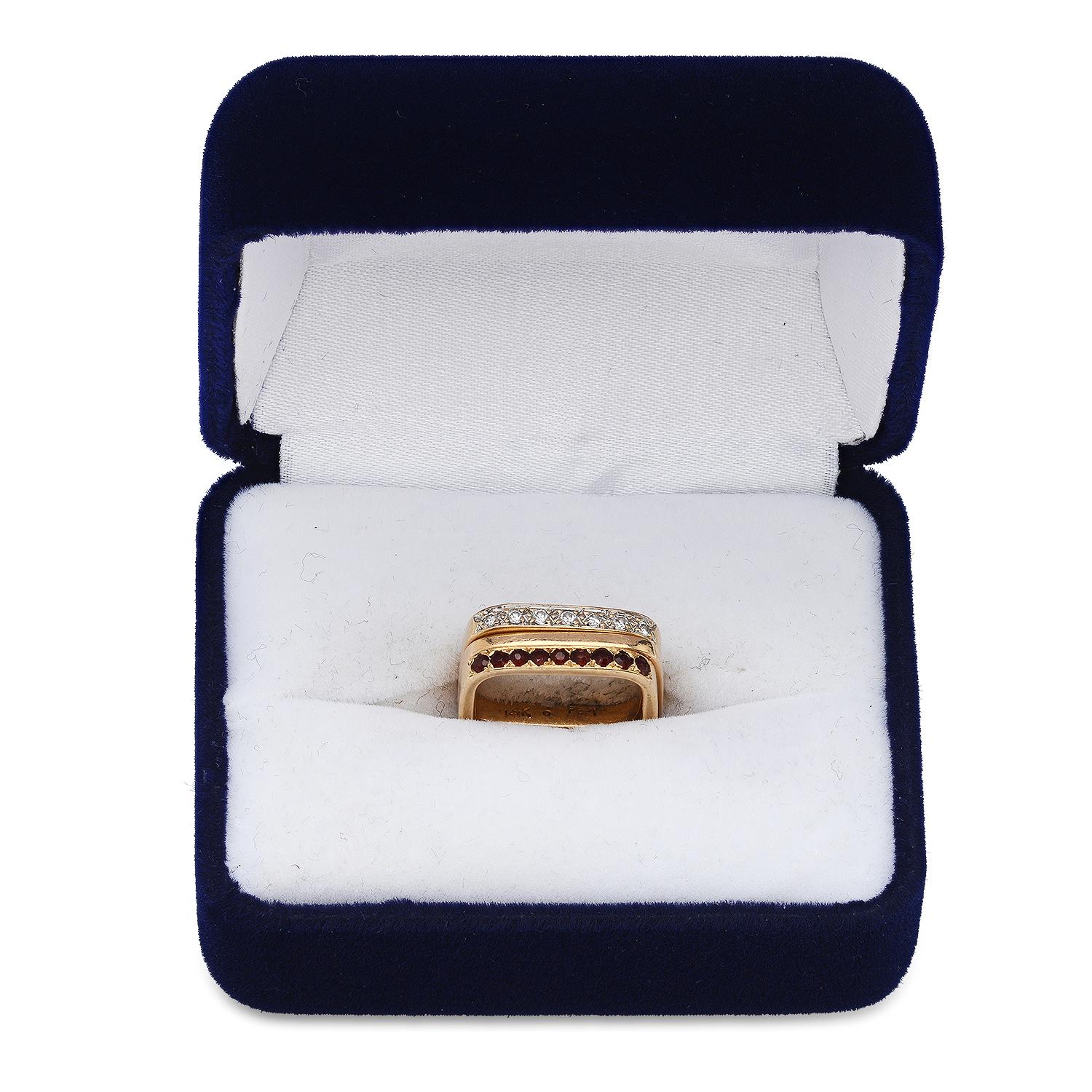 Three 14K Yellow Gold Diamond and Garnet Ladies Ring Set(three pieces)