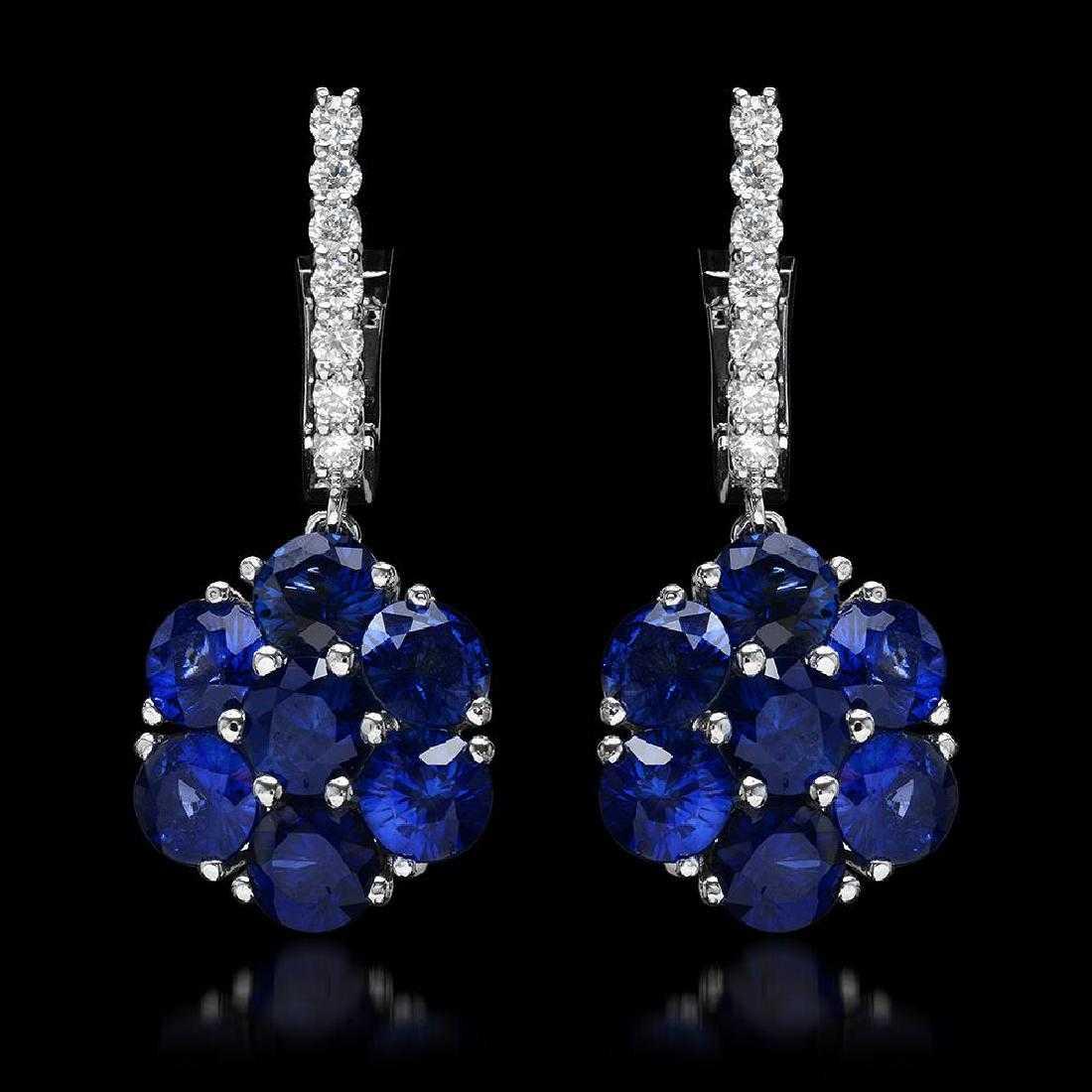 14K White Gold 5.72ct Sapphire and 0.45ct Diamond Earrings